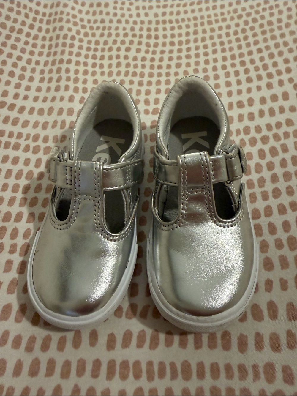 Keds Metallic Silver T-Strap Toddler Dress Shoes